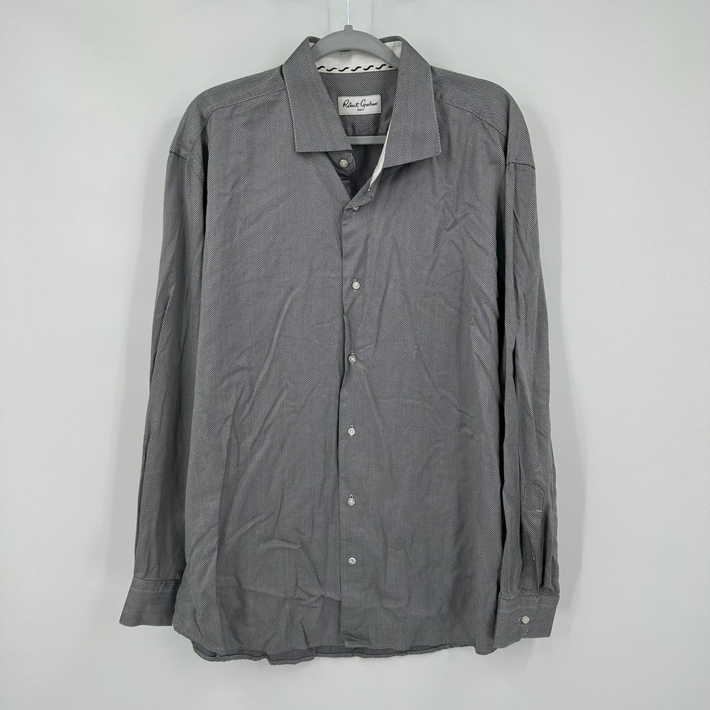 Robert Graham Mens Black White Herringbone Chevron Cotton Button Down Shirt 18